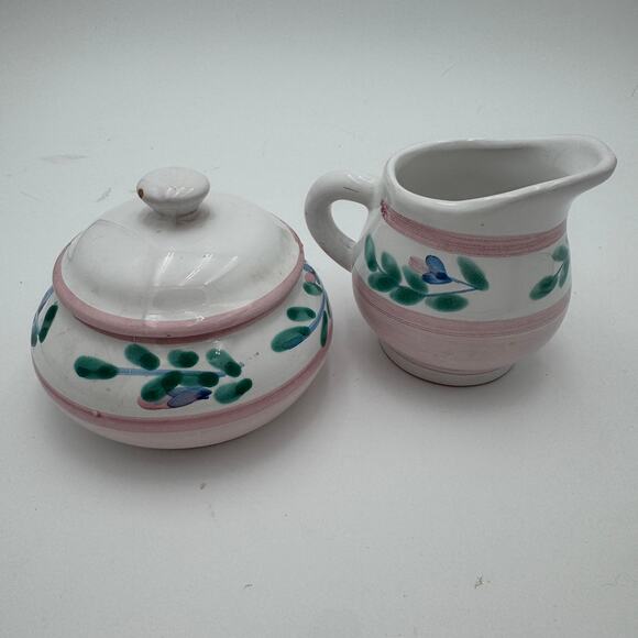 Vintage Caleca Sugar and Creamer Pink Garland Made in Italy Handpainted - Picture 3 of 7